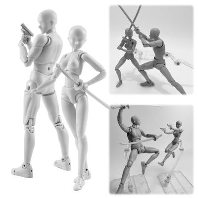 AAGWW Sketch Doll, Articulated Movable, Includes Stand, Posable, Model Doll, Muscle Body, Doll Model, Painting Tool, Doll Display (Product Contents: 1 x Gray Male Doll + 1 Gray Female Doll)