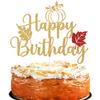 Gold Glitter Pumpkin Happy Birthday Cake Topper, Autumn Pumpkin Bridal Shower BirthD Party Cake Decor, Fall Leaves Themed Birthday Party Decorations Supplies view 1