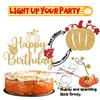 Gold Glitter Pumpkin Happy Birthday Cake Topper, Autumn Pumpkin Bridal Shower BirthD Party Cake Decor, Fall Leaves Themed Birthday Party Decorations Supplies view 3