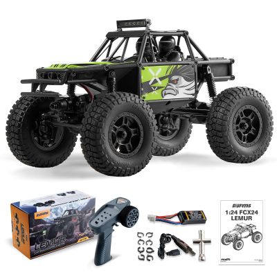FMS RC Crawler 1/24 Lemur FCX24 4 Wheel Drive RC Rock Buggy, 2.4Ghz 380mAh Hobby Grade RC Car Model Off Road Vehicle RTR for Adults, Green/Orange/Red