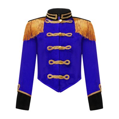 ACSUSS Kids Girls Circus Ringmaster Drum Majorette Costume Marching Band Uniform Tassels Jacket Tops Blue A 10 Years