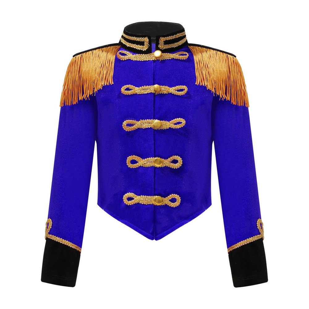 ACSUSS Kids Girls Circus Ringmaster Drum Majorette Costume Marching Band Uniform Tassels Jacket Tops Blue A 10 Years
