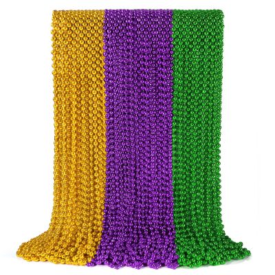 72 PCS Mardi Gras Beads Necklaces, Gold Green Purple Metallic Bead Necklaces 33 7 mm Mardi Gras Beads Necklaces Accessories Bulk Party Beads Necklaces for Mardi Gras Party, Throw Beads Party Favors