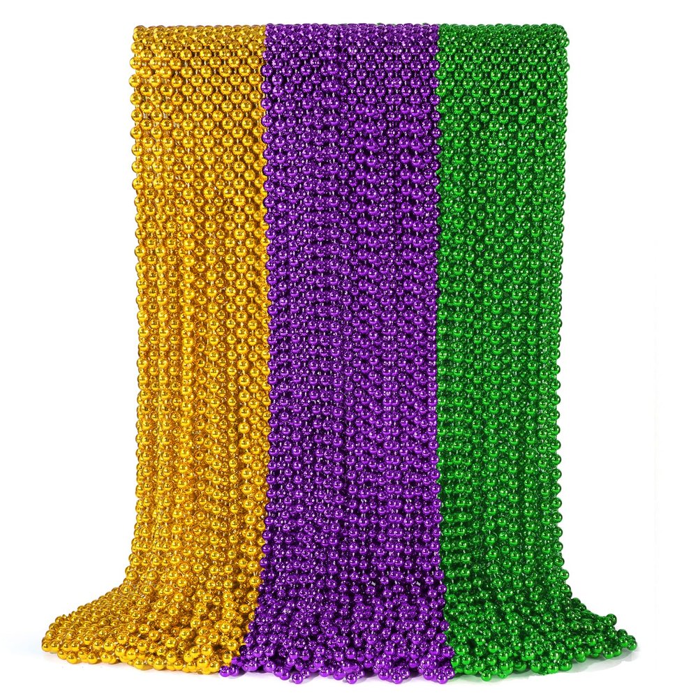 72 PCS Mardi Gras Beads Necklaces, Gold Green Purple Metallic Bead Necklaces 33 7 mm Mardi Gras Beads Necklaces Accessories Bulk Party Beads Necklaces for Mardi Gras Party, Throw Beads Party Favors