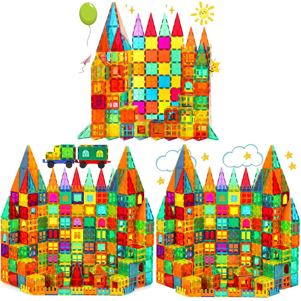 CuteTiger Mangetic Tiles 100 Pcs(2 Cars) and 100 Pcs(No Car) Plus 60 Pcs Set
