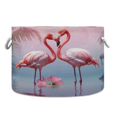 YETTASBIN Flamingo Cotton Rope Basket Large Round Baby Laundry Basket Toy Blanket Books Storage Bin for Bedroom Bathroom Nursery Home Decor, 20 x 14 Inch