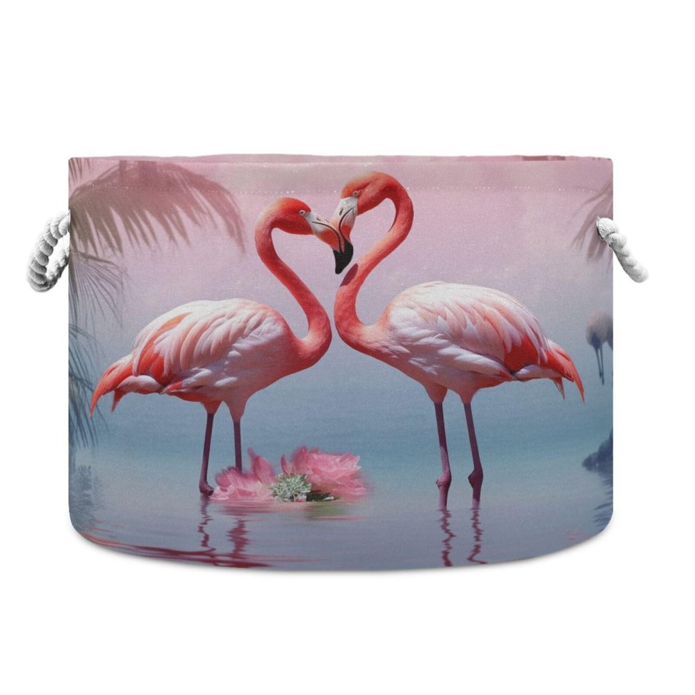 YETTASBIN Flamingo Cotton Rope Basket Large Round Baby Laundry Basket Toy Blanket Books Storage Bin for Bedroom Bathroom Nursery Home Decor, 20 x 14 Inch