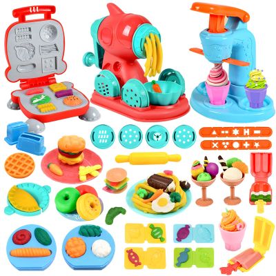 Crelloci 3 in 1 Color Dough Kitchen Creations Set, Ice Cream Spaghetti Burger Maker Machine, Art Crafts Food Modeling Toys, Accessories Tools Kit for Boys Girls Kids Toddlers Ages 3+ (12 Colors Dough)