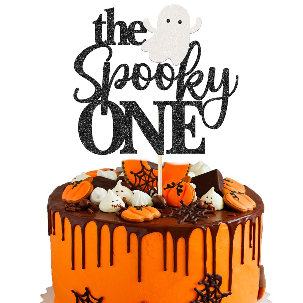 1 Pack The Spooky One Cake Topper Glitter The Spooky One Halloween Birthday Cupcake Picks 1st Birthday Goast Cake Decorations for Halloween Kids Birthday Party Supplies Black