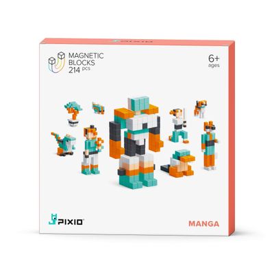 PIXIO Manga - Tiny Magnetic Blocks Building Toy in The Pixel Art Style with Free App - 5/16" Plastic Cubes with 6 Magnets Inside - Open Ended Toy - Creativity kit for Ages 6+