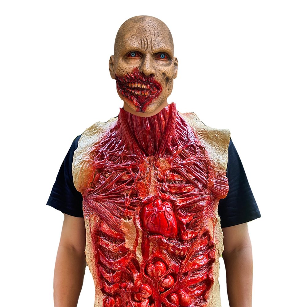 Lyxaof Bloody Intestine Scary Dead Body Halloween Prop Organ Fake Body Parts with Zombie Mask Haunted House Cosplay Costume