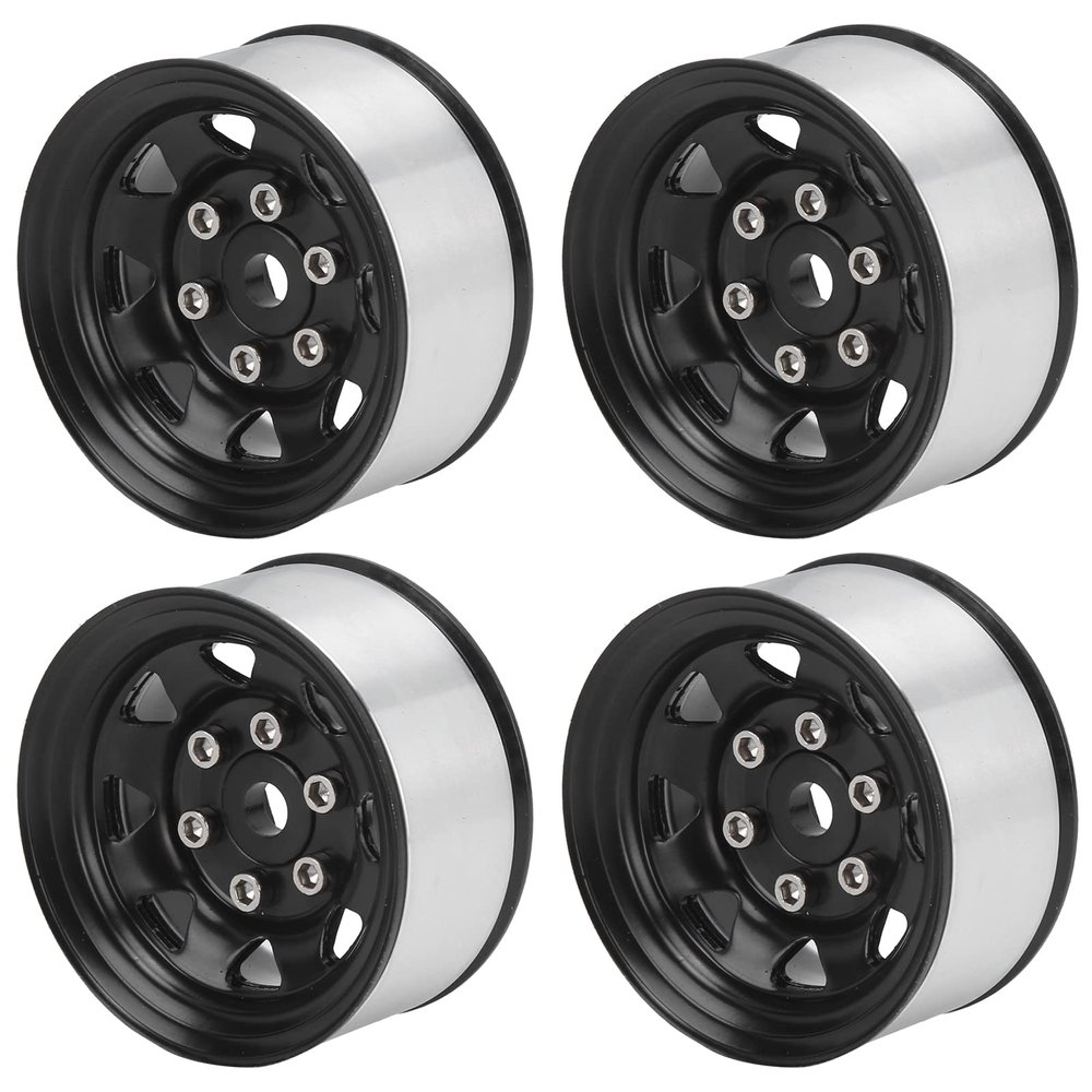 VGEBY 4 Pcs 1.55 Inch Universal RC Wheel Rim Hub for AX90069 Crawlers, Zinc Alloy Material for Improved Stability and Performance (Black) 1.5 Beadlock Wheels