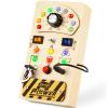 Joyreal Toddler Busy Board, Wooden Montessori Busy Board Sensory Board with LED Light Switch, Sensory Toys Baby Fidget Board Travel Toys for Toddler view 1