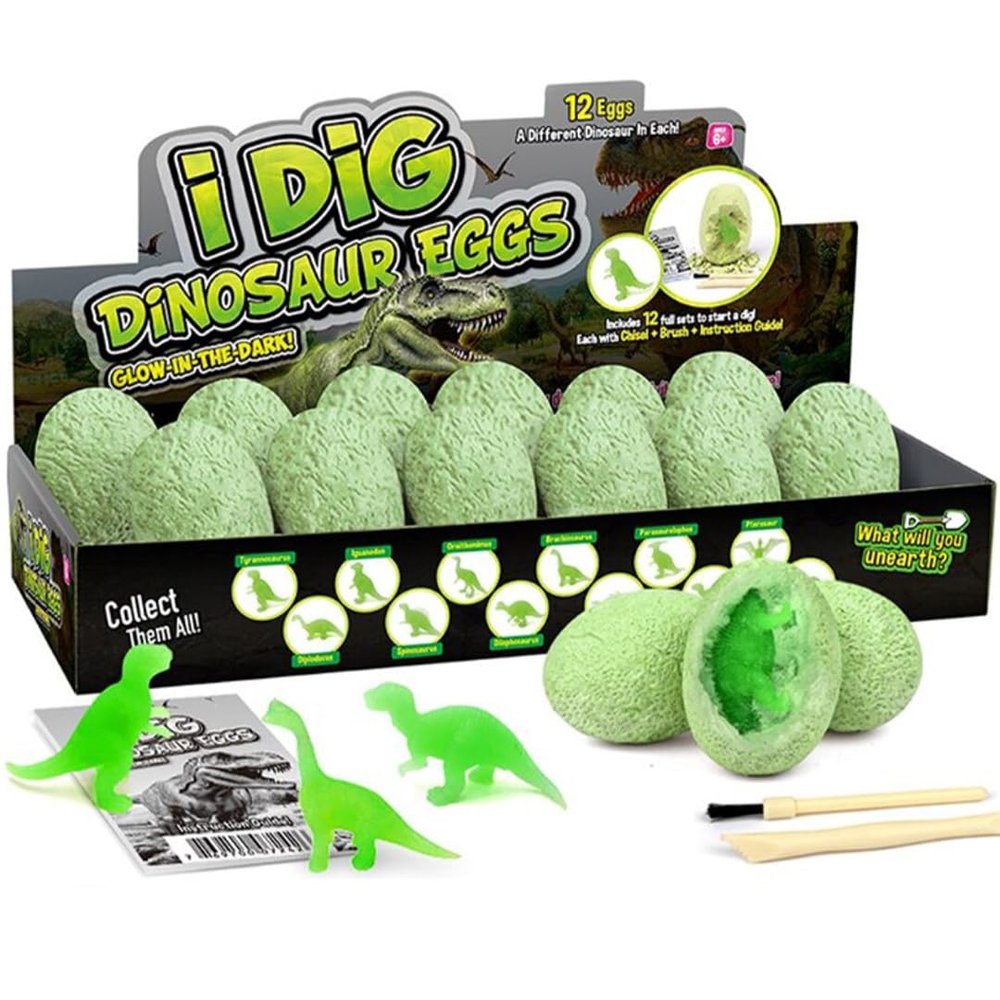 12-Pack Glow in The Dark Dinosaur Excavation Kit for Kids - Educational STEM Fossil Digging Egg Activity  Dig up & Discover Real Dino, Scientific Archaeology Set for Boys & Girls