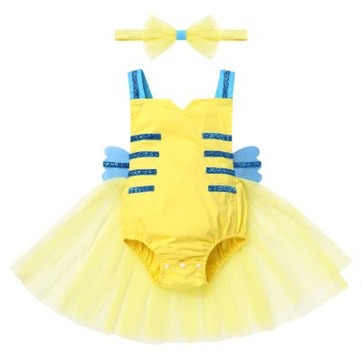 Baby Flounder Costume Toddler Halloween Costumes for Baby Girls Cosplay Romper Dress Up Little Princess Newborn Infant Flounder 1st Birthday Outfit Photoshoot Sets Yellow 12-18 M
