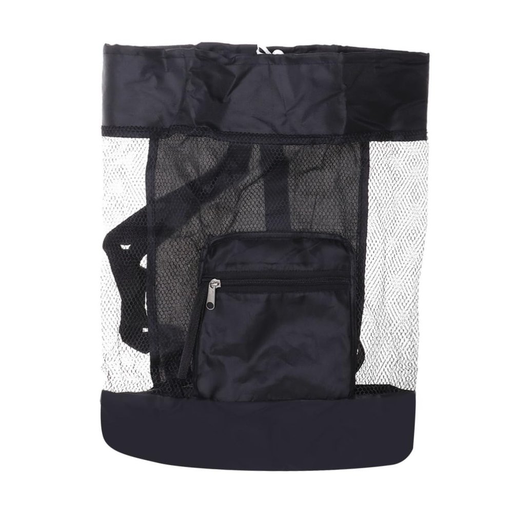 Toyvian Boys and Girls Mesh Tote Bag Foldable Beach Storage for Shells Toys Lightweight Beach Backpack for Teens Boy Girl Black