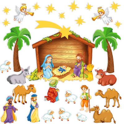 Remerry 33 Pcs Birth of Jesus Felt Figures Nativity Felt Stories Birth of Baby Jesus Precut Felt Figures Felt Bible Characters Flannel Board Stories for Kids Classroom Christmas Supplies(Cute)