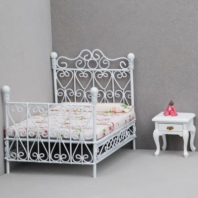 AirAds Dollhouse 1:12 Scale Dollhouse Miniature Iron Bed and Night Stand (Lot 2)