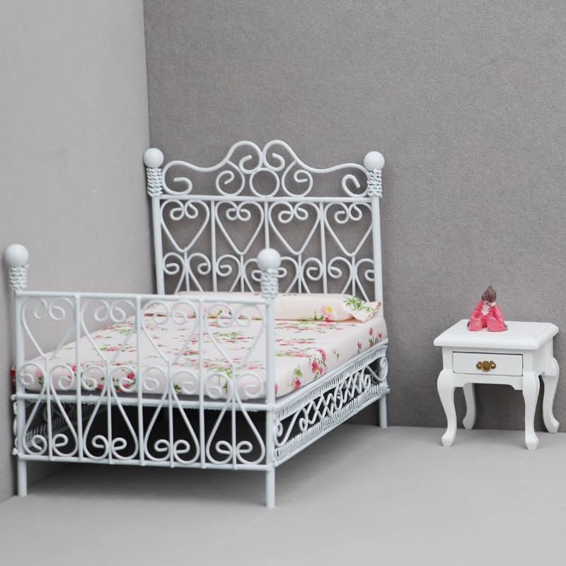 AirAds Dollhouse 1:12 Scale Dollhouse Miniature Iron Bed and Night Stand (Lot 2)