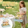 Toyssa Wooden Tea Party Set for Little Girls Toys Toddler Tea Set with Storage Cupcake Stand & Play Kitchen Accessories, Wooden Toys for Toddlers 3 4 5 6 Years Old, Birthday Kids Girls Gifts view 4