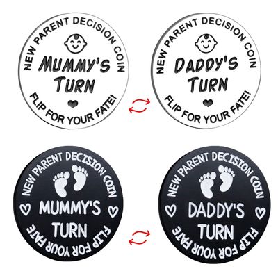 Fathers Day New Baby Gifts for Parents,Double-Sided Decision Coin Gift for New Mom & Dad,Funny Baby Shower Gifts for Couple,Gifts for Pregnant Women as Thanksgiving Christmas GiftA-Silver & B-Black