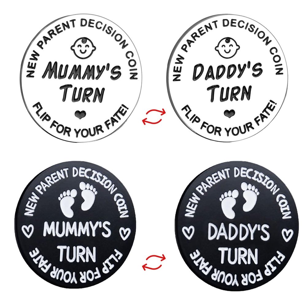 Fathers Day New Baby Gifts for Parents,Double-Sided Decision Coin Gift for New Mom & Dad,Funny Baby Shower Gifts for Couple,Gifts for Pregnant Women as Thanksgiving Christmas GiftA-Silver & B-Black