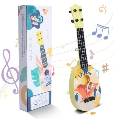 YOLOPLUS+ Kids Toy Ukulele, Kids Guitar Musical Toy,17 Inch 4 Steel Strings, with Pick, Play Early Educational Learning Musical Instrument Gift for Preschool Children (Yellow)