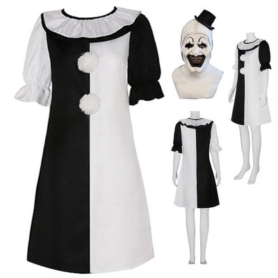 JMOBEU Anime Costume Anime Dress Outfit Black White Uniform Dress Full Set Halloween With Mask(Terrifier(girls)-white/,S)