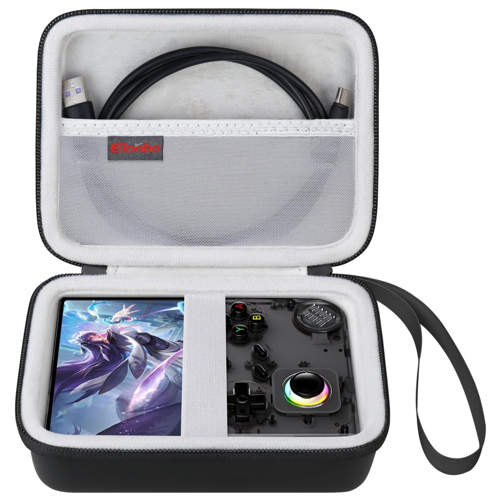 Elonbo Carrying Case for G350/ RG35XX Pro/ RG40XXV/ RG406V/ RG405V Retro Handheld Game Console, GiipGoop/ Voacle/ Anbernic Video Gaming Console Travel Storage Bag, Linux System Games Holder, Black