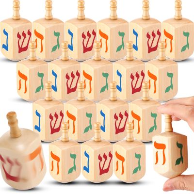 Shappy 24 Pcs Large Dreidel Bulk 3.5 Inch Wood Chanukah Spinning Top With Colorful Hebrew Letters - Hanukkah Game Set Jewish Decorations for Home Sevivon Gifts