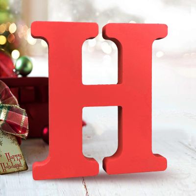 AOCEAN 6 Inch Red Wood Letters Unfinished Wood Letters for Wall Decor Decorative Standing Letters Slices Sign Board Decoration for Craft Home Party Projects (H)