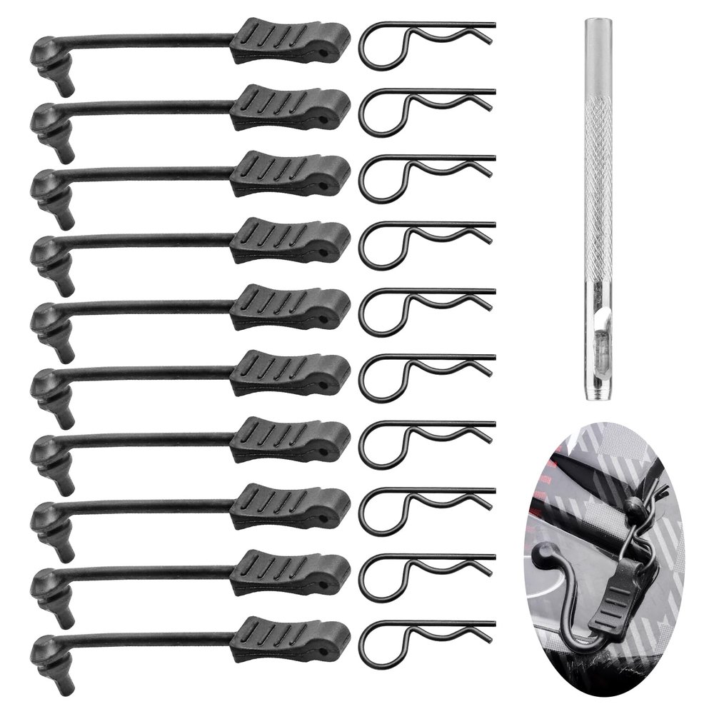 10PCS AllinRC RC Body Clips w/Pull Tabs & 4mm Hole Puncher for All 1/10 1/12 Scale Traxxas Arrma Redcat Axial Losi HSP HPI Kyosho RC Car Truck Crawler Body Shell Upgrades (1.2mm Rod Black)
