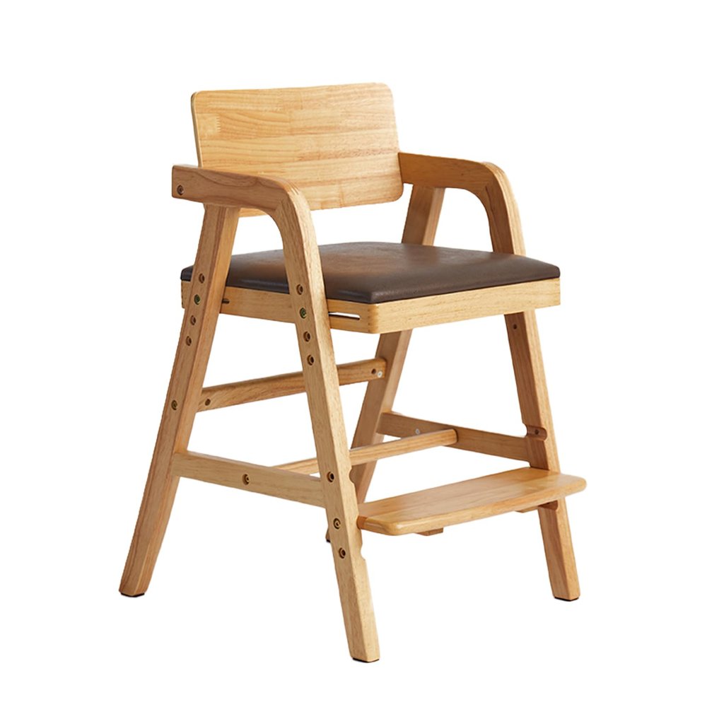 ALeesing Solid Wood High Chair for Toddlers to Teens, Adjustable Height Toddler Dining Chair, Easy to Clean Toddler Highchair with Removable PU Cushion for Dining, Studying, Step Stool, Natural