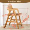 ALeesing Solid Wood High Chair for Toddlers to Teens, Adjustable Height Toddler Dining Chair, Easy to Clean Toddler Highchair with Removable PU Cushion for Dining, Studying, Step Stool, Natural view 3