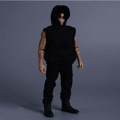 1/12 Scale Male Clothes,Men's Sleeveless Hoodie Pants Trousers Outfit Clothing for 6inch Male Action Figure Body (Black)