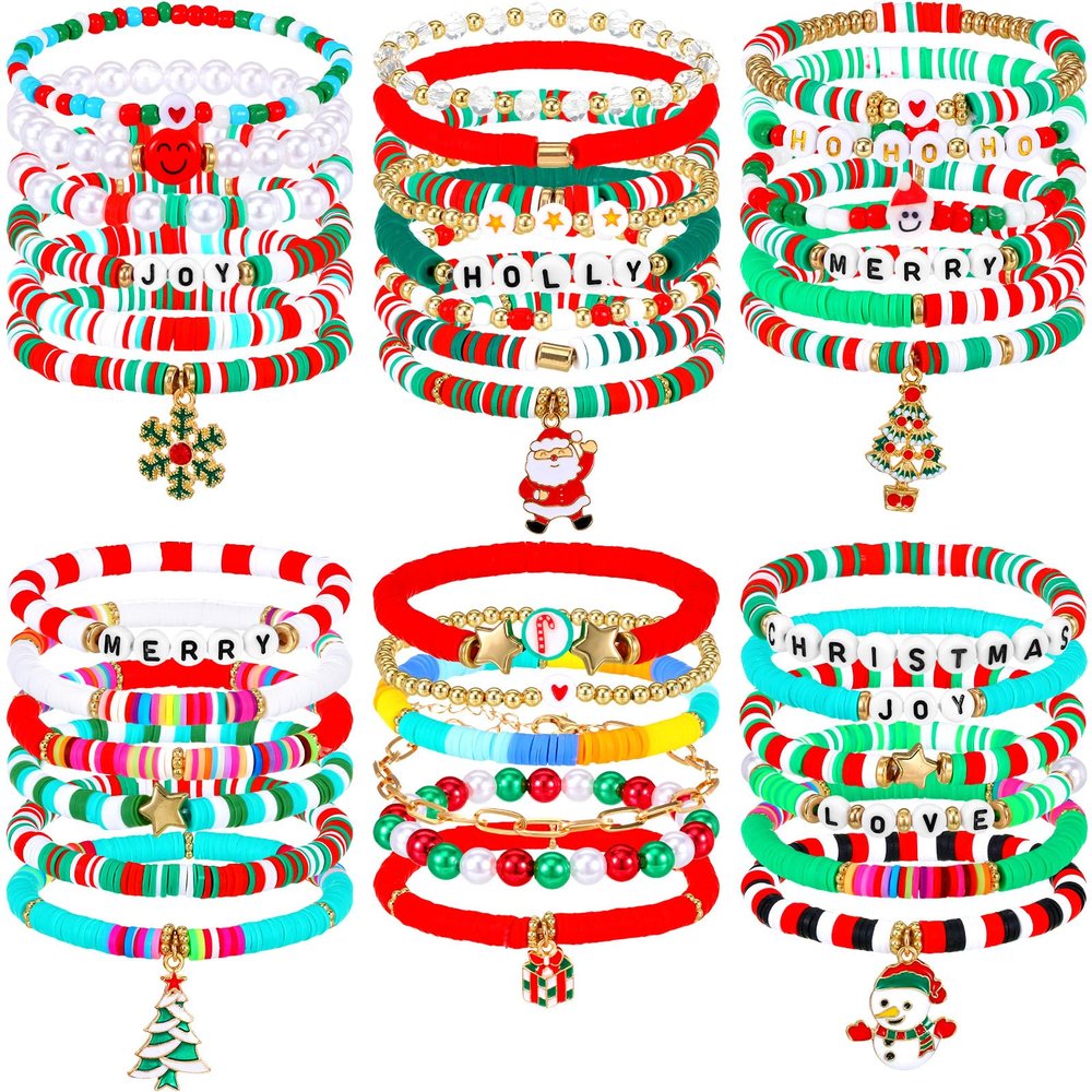 Batiyeer 40 Pcs Bracelets for Women Stretch Stackable Surfer Heishi Colorful Friendship Bead Bracelets Adjustable Clay Festive Jewelry Party Favors Gift(Festival)