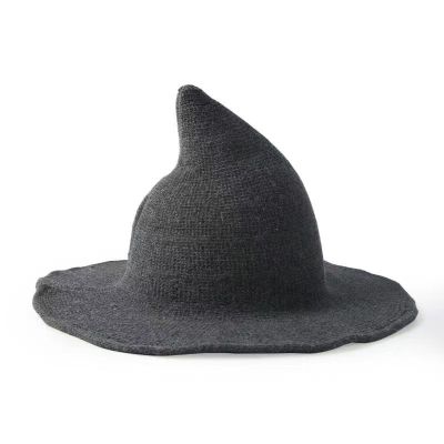 jbyrvq Halloween Witch Hat for Women, Foldable Wool Knitted Cap for Halloween Party Masquerade Cosplay Costume Accessory Dark Gray