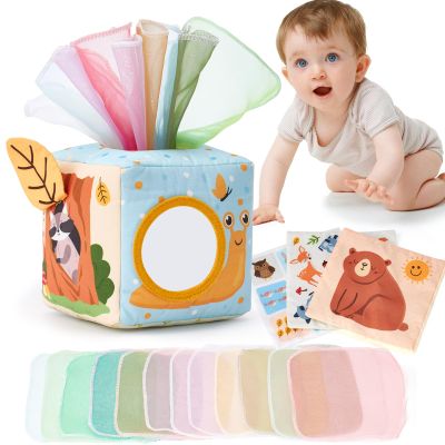 hahaland Baby Tissue Box Toy - Baby Toys 6-12 Months Montessori Toys for 6 Month Old Must Haves Valentines Day Baby Gifts Easter Basket Stuffers 6 9 12 18 Months Old Sensory Pulling Play Scarf Toy