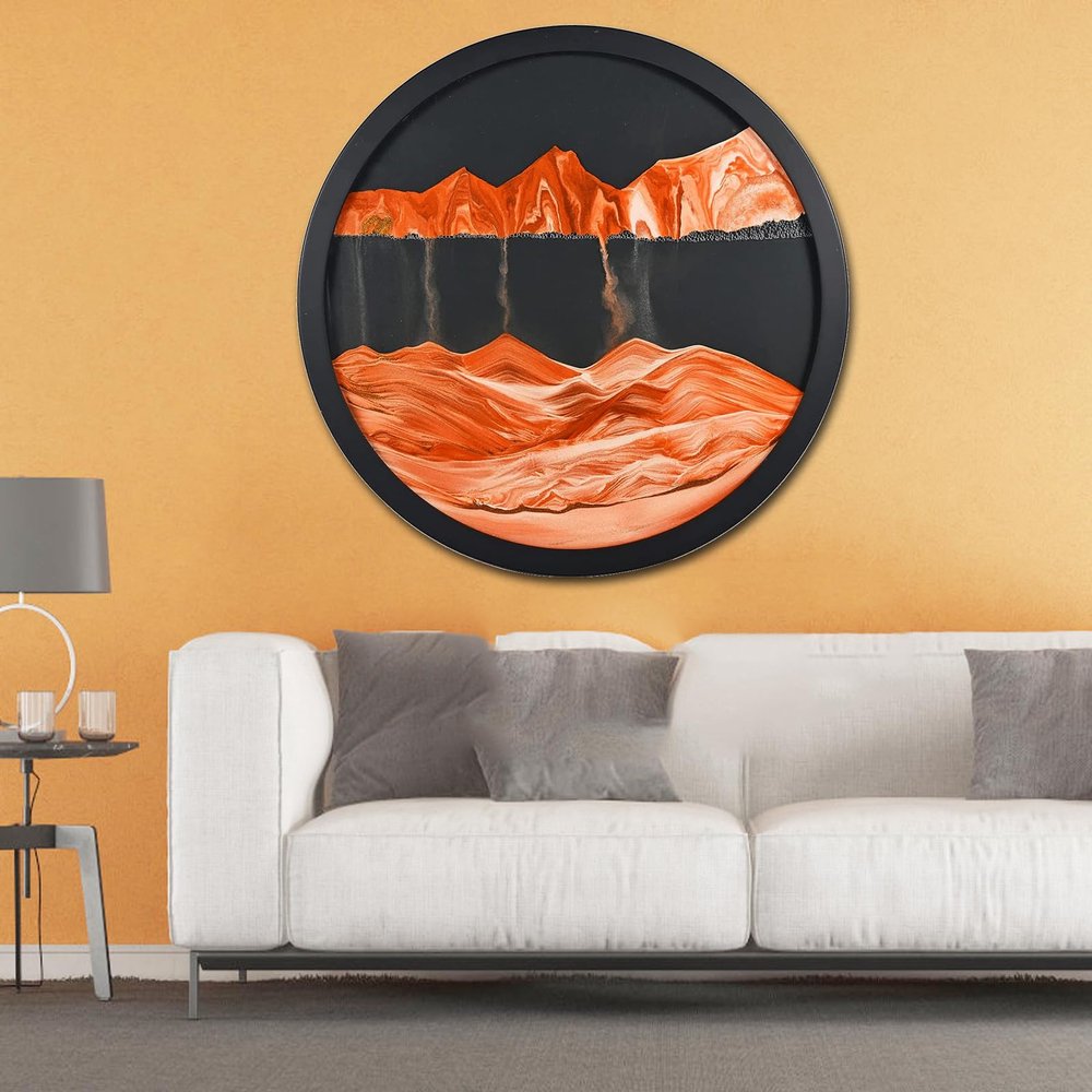 24'' Moving Sand Art Decor, 360 Rotating 3D Sand Painting Wall Art Mounted Glass Crafts 3D Deep Sea Sandscape Sand Art Liquid Motion Flowing Sand Gift Relaxing Mood for Home Office Decoration (H)