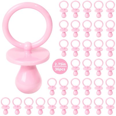 36 Plastic Pacifiers for Baby Shower Game, 2.75 Baby Shower Pacifiers, Pink Pacifiers Baby Shower Decoration DIY, Gender Reveal Party Table Scatter/Baby Shower Party Favors (Pink)