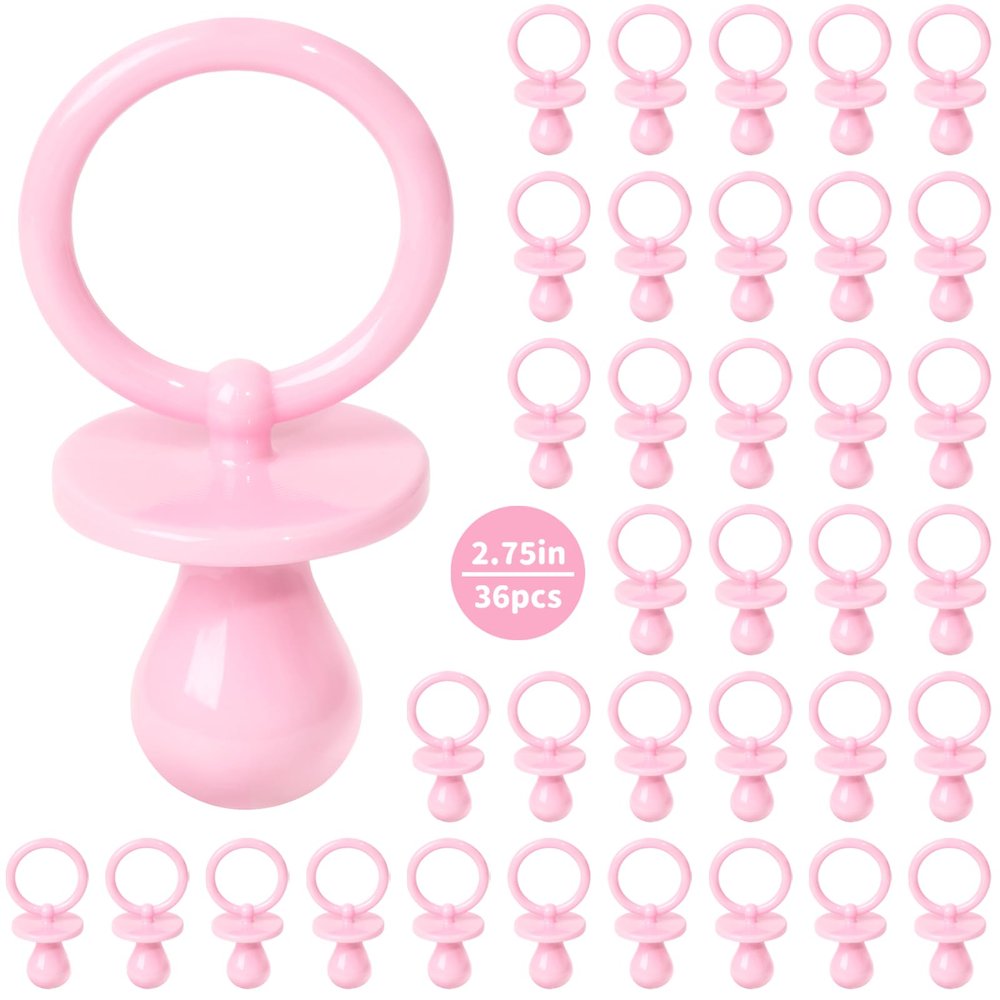 36 Plastic Pacifiers for Baby Shower Game, 2.75 Baby Shower Pacifiers, Pink Pacifiers Baby Shower Decoration DIY, Gender Reveal Party Table Scatter/Baby Shower Party Favors (Pink)