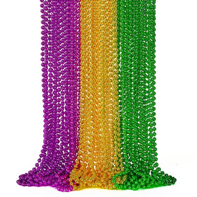 24PCS Mardi Gras Accessories, Mardi Gras Green Purple Gold Metallic Beads Necklaces Accessories Bulk, Mardi Gras Beads Necklace Costumes Women Men Kids for Parade Throws Party Decor Favor Supplies