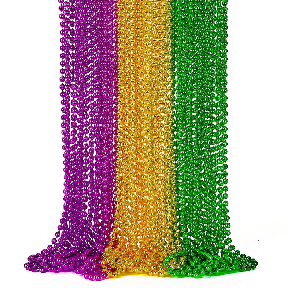 24PCS Mardi Gras Accessories, Mardi Gras Green Purple Gold Metallic Beads Necklaces Accessories Bulk, Mardi Gras Beads Necklace Costumes Women Men Kids for Parade Throws Party Decor Favor Supplies