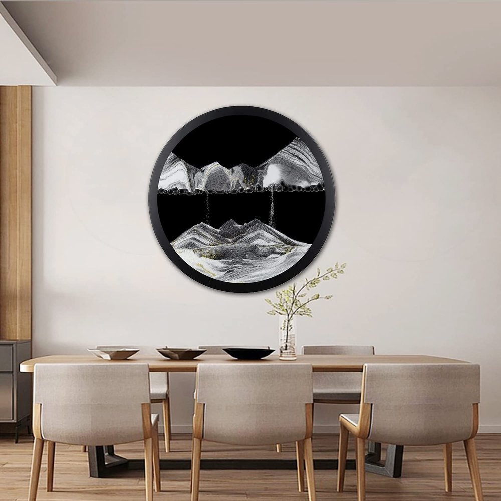 24'' Moving Sand Art Decor, 360 Rotating 3D Sand Painting Wall Art Mounted Glass Crafts 3D Deep Sea Sandscape Sand Art Liquid Motion Flowing Sand Gift Relaxing Mood for Home Office Decoration (F)