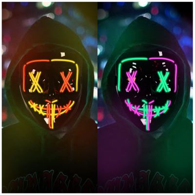 2pcsLight up Mask LED Mask-Purge Mask, X Eyes Scary Masks, Glow Neon Mask Costume Mask with 3 Lighting Modes for Halloween Festival Party