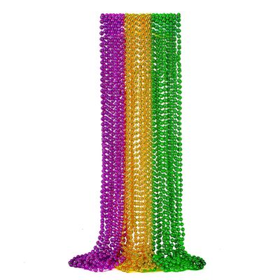 EOBOH 12PCS Mardi Gras Beads, Green Purple Gold Mardi Gras Metallic Costumes Necklaces Bulk, Mardi Gras Beads Necklace Costumes Accessory Sets for Parade Throws Party Decorations Favor Supplies