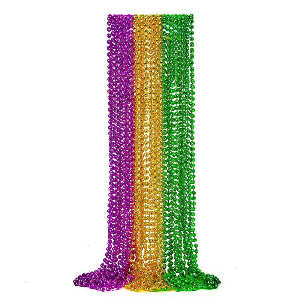 EOBOH 12PCS Mardi Gras Beads, Green Purple Gold Mardi Gras Metallic Costumes Necklaces Bulk, Mardi Gras Beads Necklace Costumes Accessory Sets for Parade Throws Party Decorations Favor Supplies