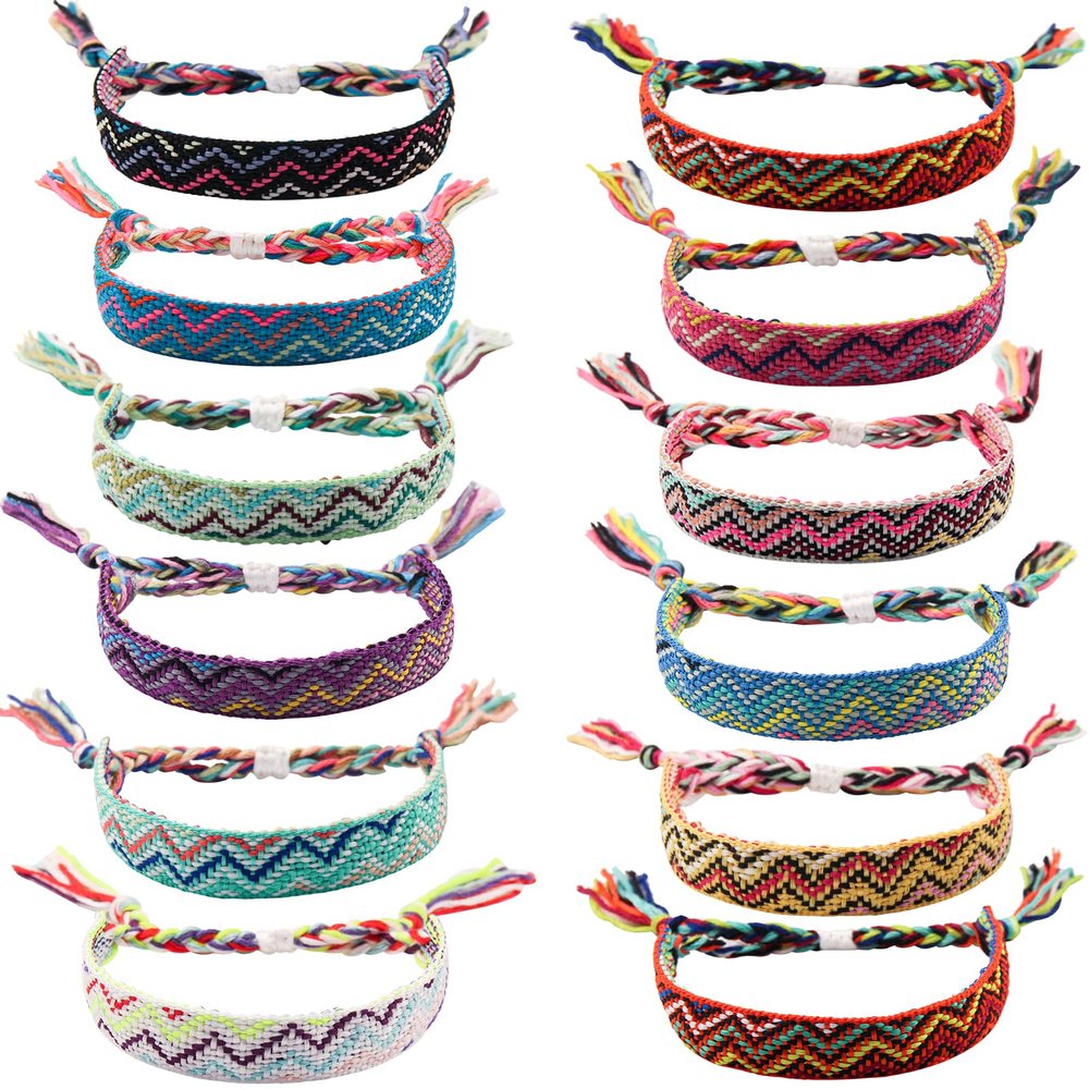 Carede Woven Friendship Bracelets, Braided Bracelets String, Adjustable Nepal Bracelet,Mexico Wave Anklet for Best Friends Women,Pack of 12