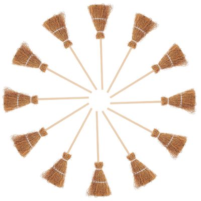 Amosfun Mini Witch Broom Hanging Decoration 5.5 Inch Straw Broomstick Ornament for Halloween and Christmas Dollhouse Accessories