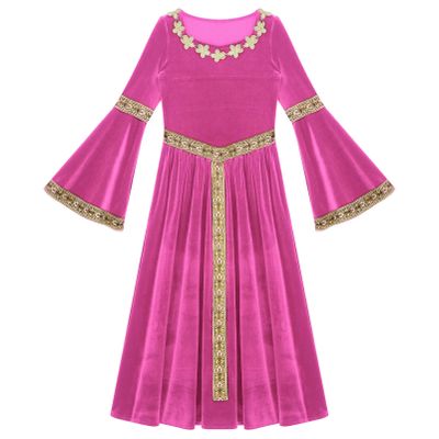 Alvivi Kids Girls Medieval Princess Costume Long Flared Sleeve High Waist Maxi Dress Halloween Party Outfit Hot Pink A 16 Years